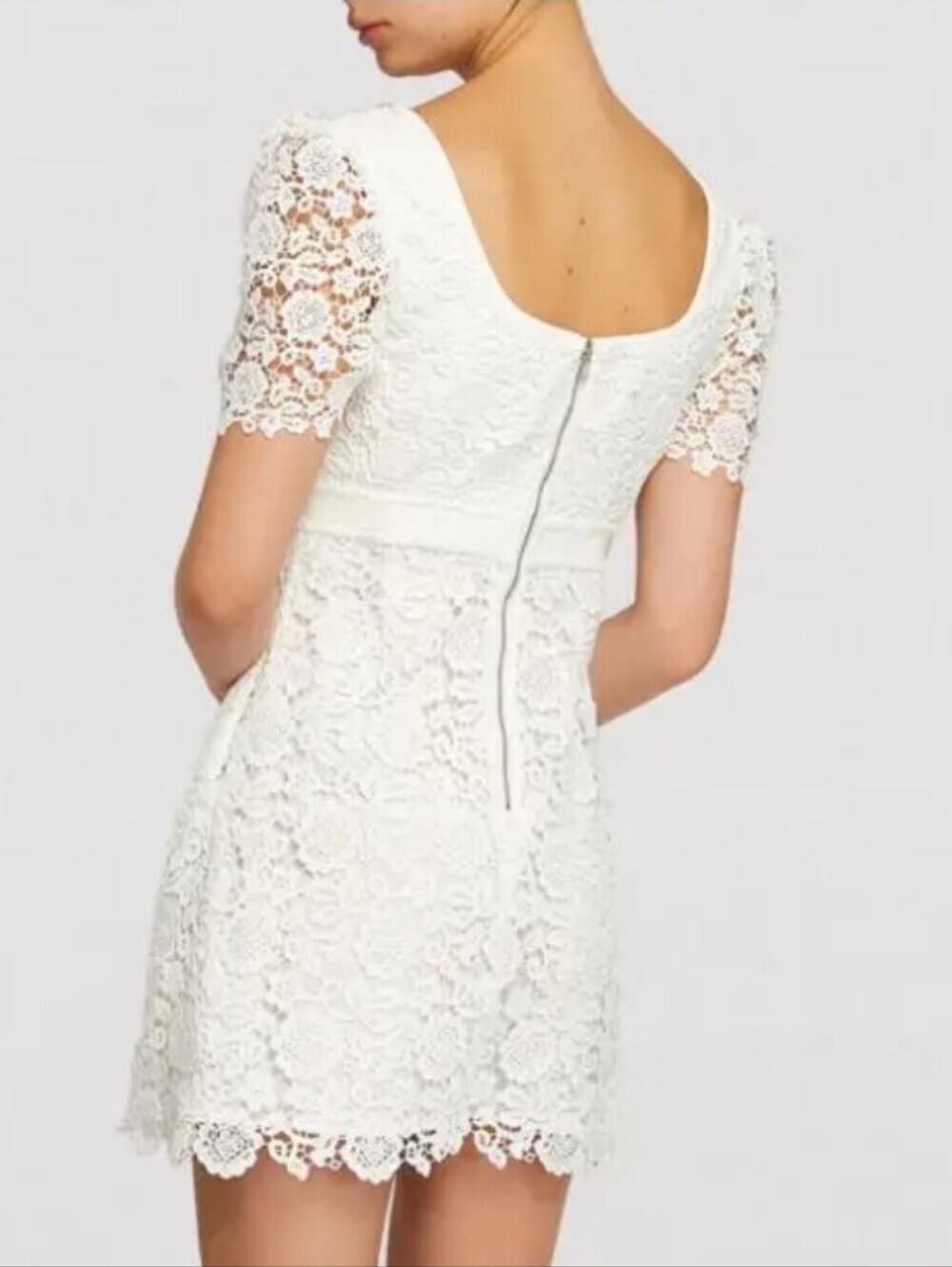 Self-Portrait Pearl-Embellished Guipure Lace Scoop-Neck White Mini Dress - Picture 4 of 14